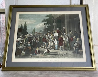 Antique Print: The County Election - Hand Colored Engraving - Extra Large - Professionally framed