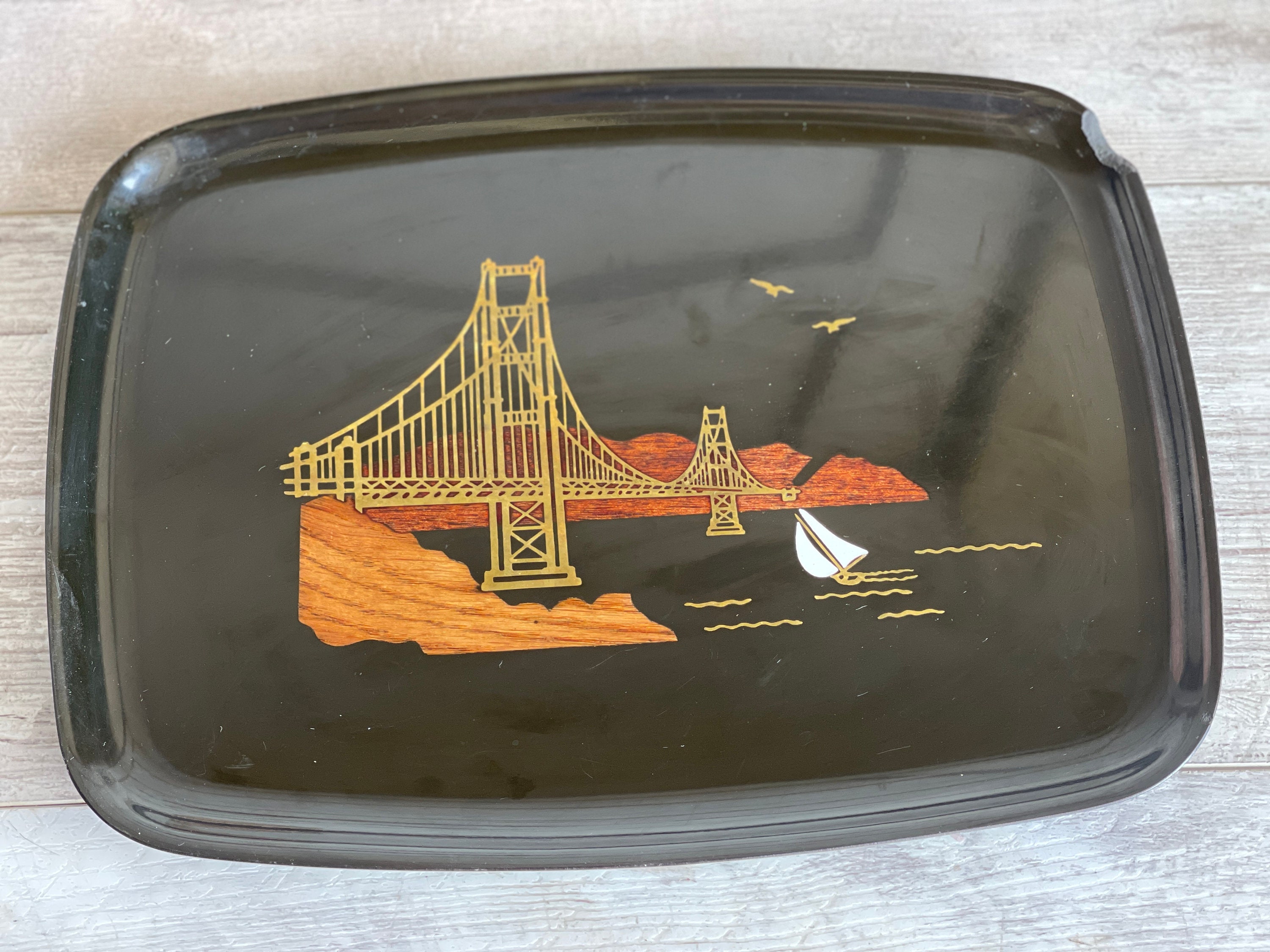 Vintage Couroc of Monterey Tray San Francisco Inlaid Veneer photo photo