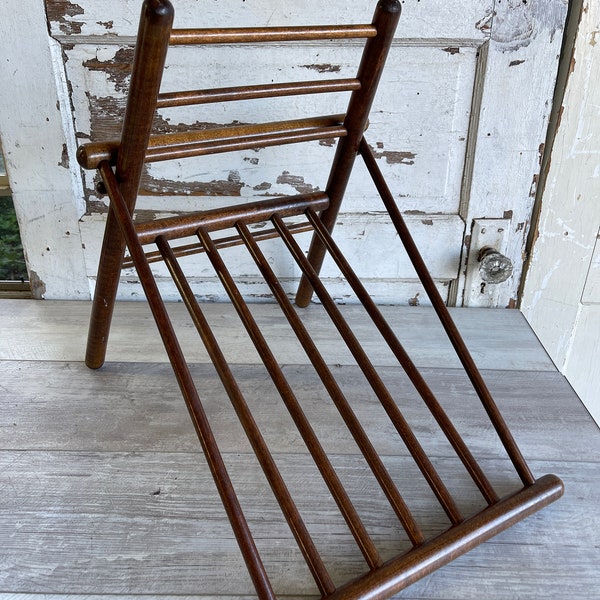 Vintage Gout Stool - Folding Wooden Foot Rest - Medical Device -Walnut Portable