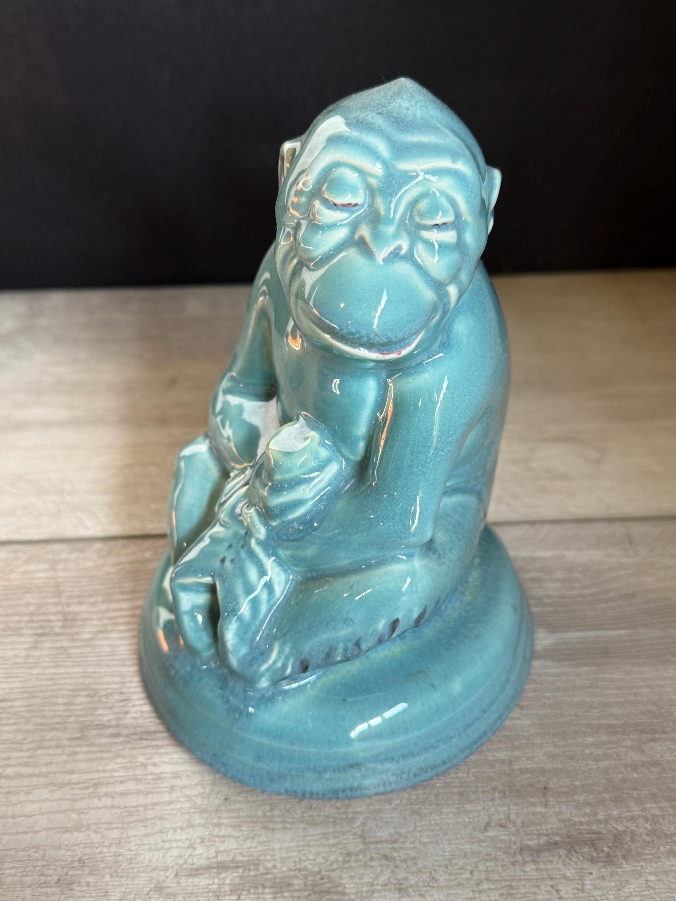 Vintage Beswick Monkey Figurine No. 397: Rare Blue Ceramic Pottery