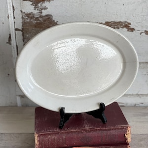 Antique Ironstone Platter Distressed Stained As Is Pottery 13 x 9