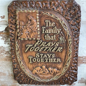 Vintage Plaster Wall Plaque - Religious Art Family that Prays together
