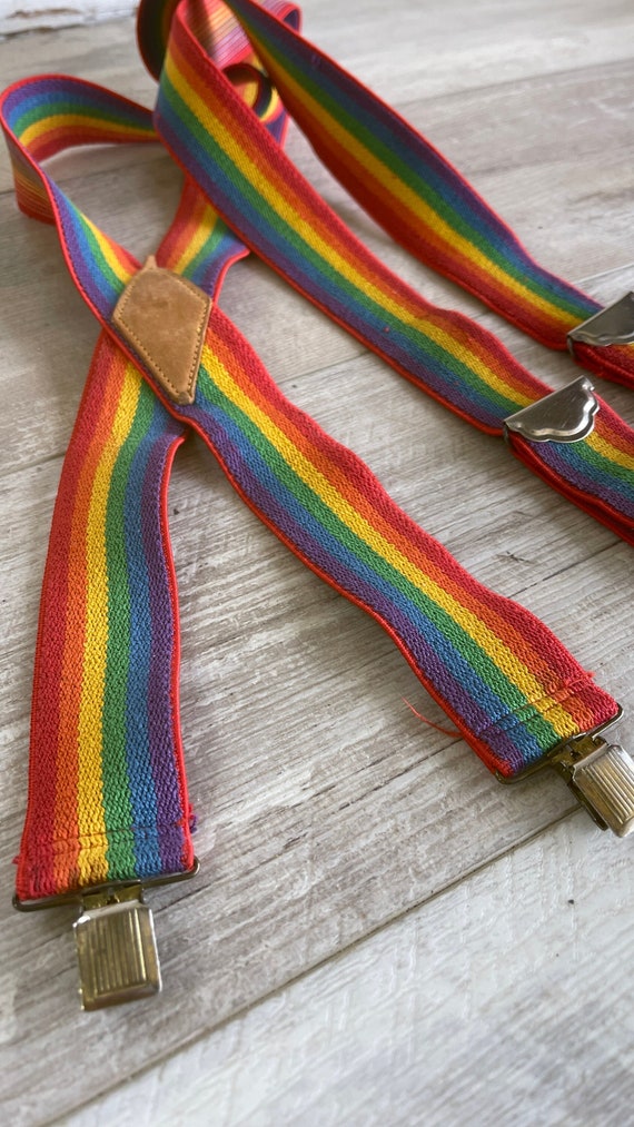 Vintage Rainbow Suspenders - Elastic -Striped - Cl