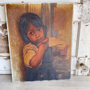 Vintage Painting Portrait Mexican Girl - Oil on Canvas 16 x 20 Copy from Photograph by Stephanie Maze