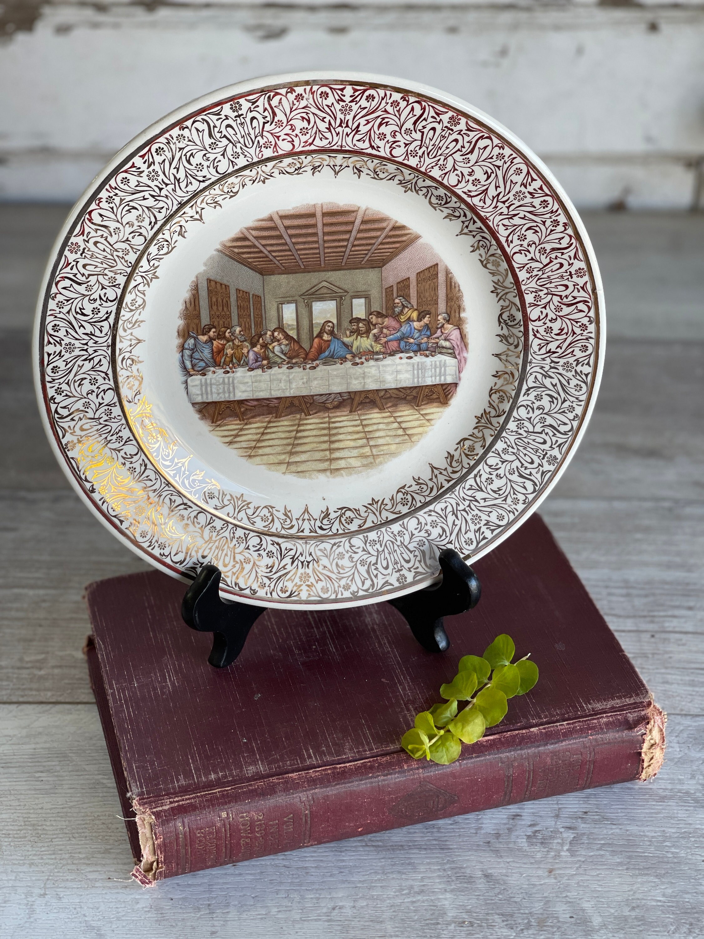 Vintage Last Supper Plate - Gold Trim Decorative Plate - Hancock