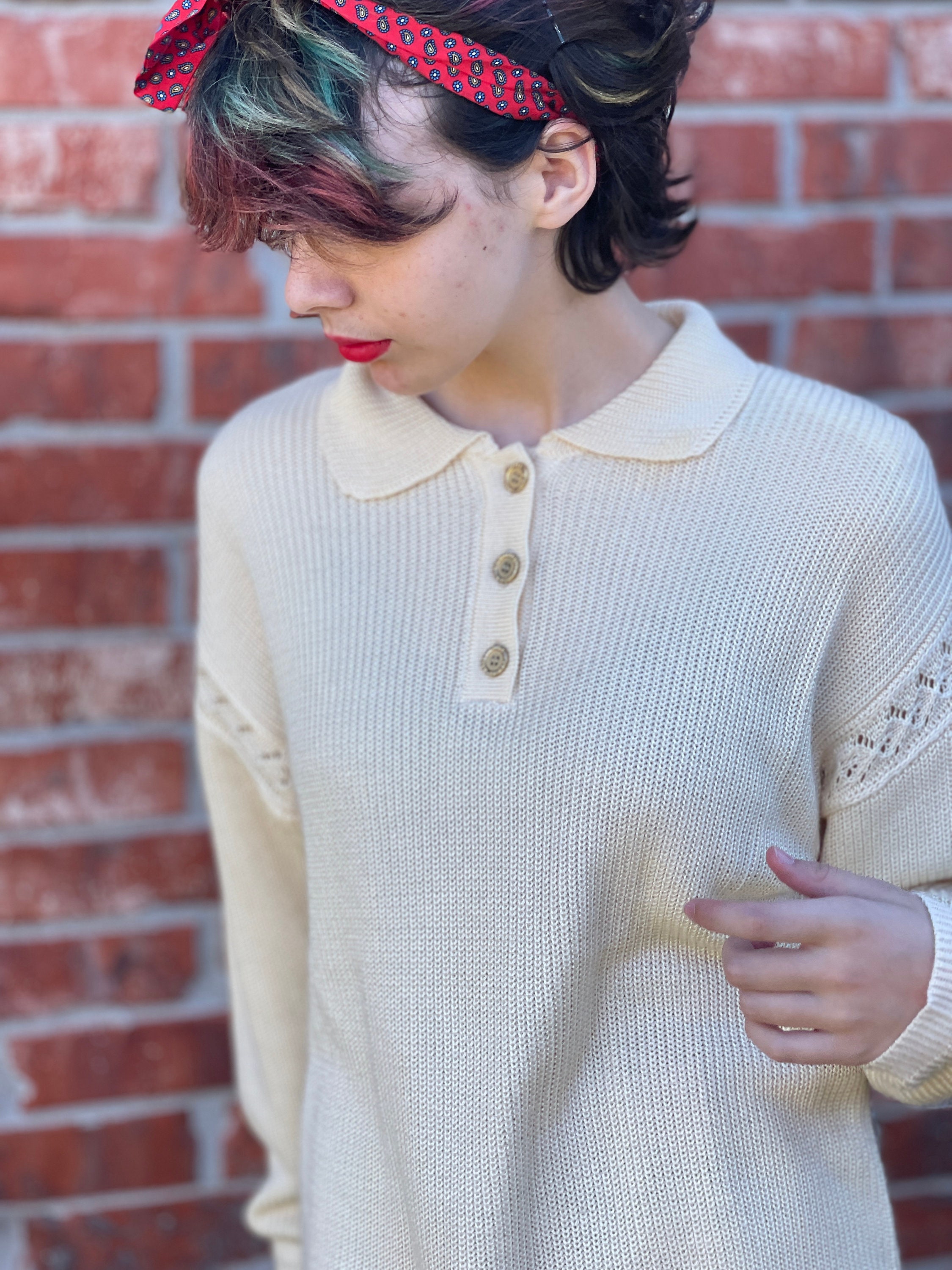 90s jacquard paris knit sweater France製 90s jacquard Paris knit sweater, made in France