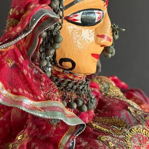 Vintage Kathputli String Puppet - India Woman in Chiffon Dress - Extra Large
