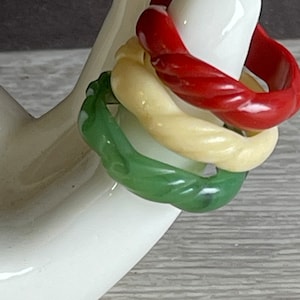 Vintage Avon Stacking Rings - Red Yellow Green Autumnal Woven Plastic ...