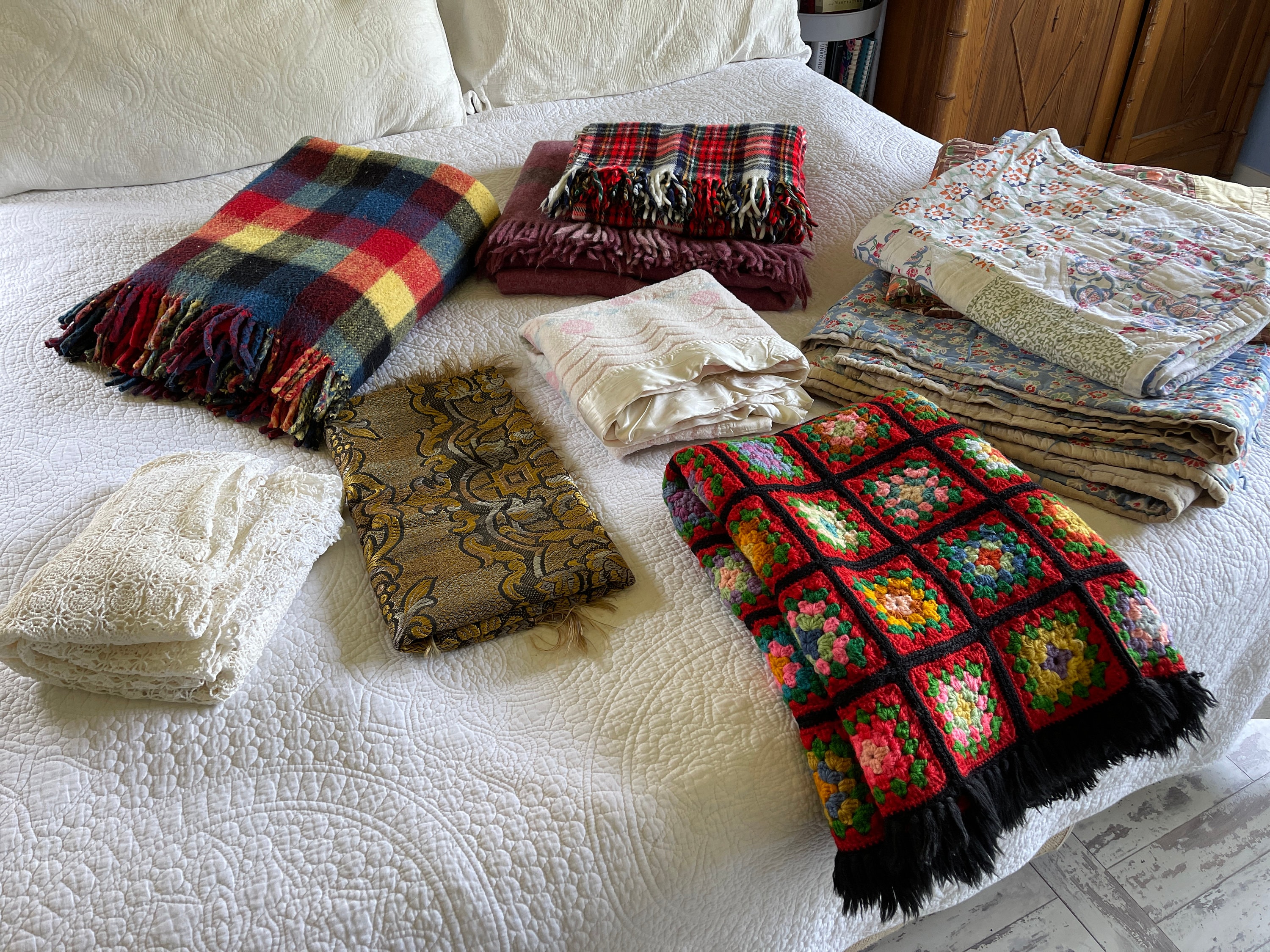 Vintage Wool Blend Blanket LL BEAN Double Face Plaid reversible two Pattern Tartan Etsy