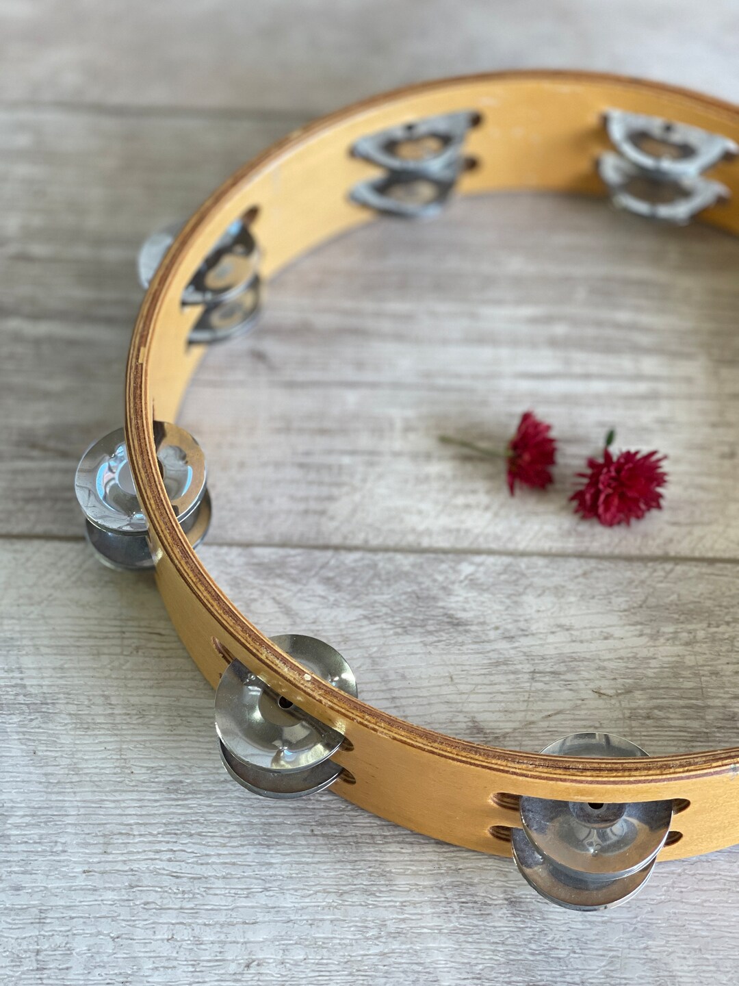 Vintage Tambourine 10 Inch Wood Headless Double Rows Etsy