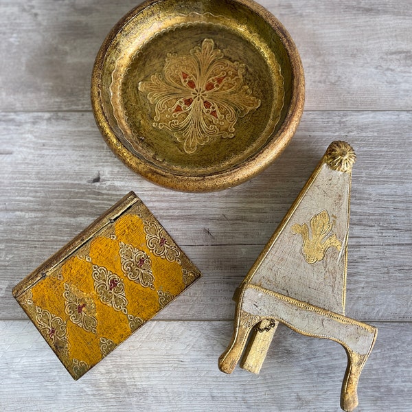 Vintage Florentine Tray Easel or Book Trinket Box - Choice - All Labeled Italian Papier Mache