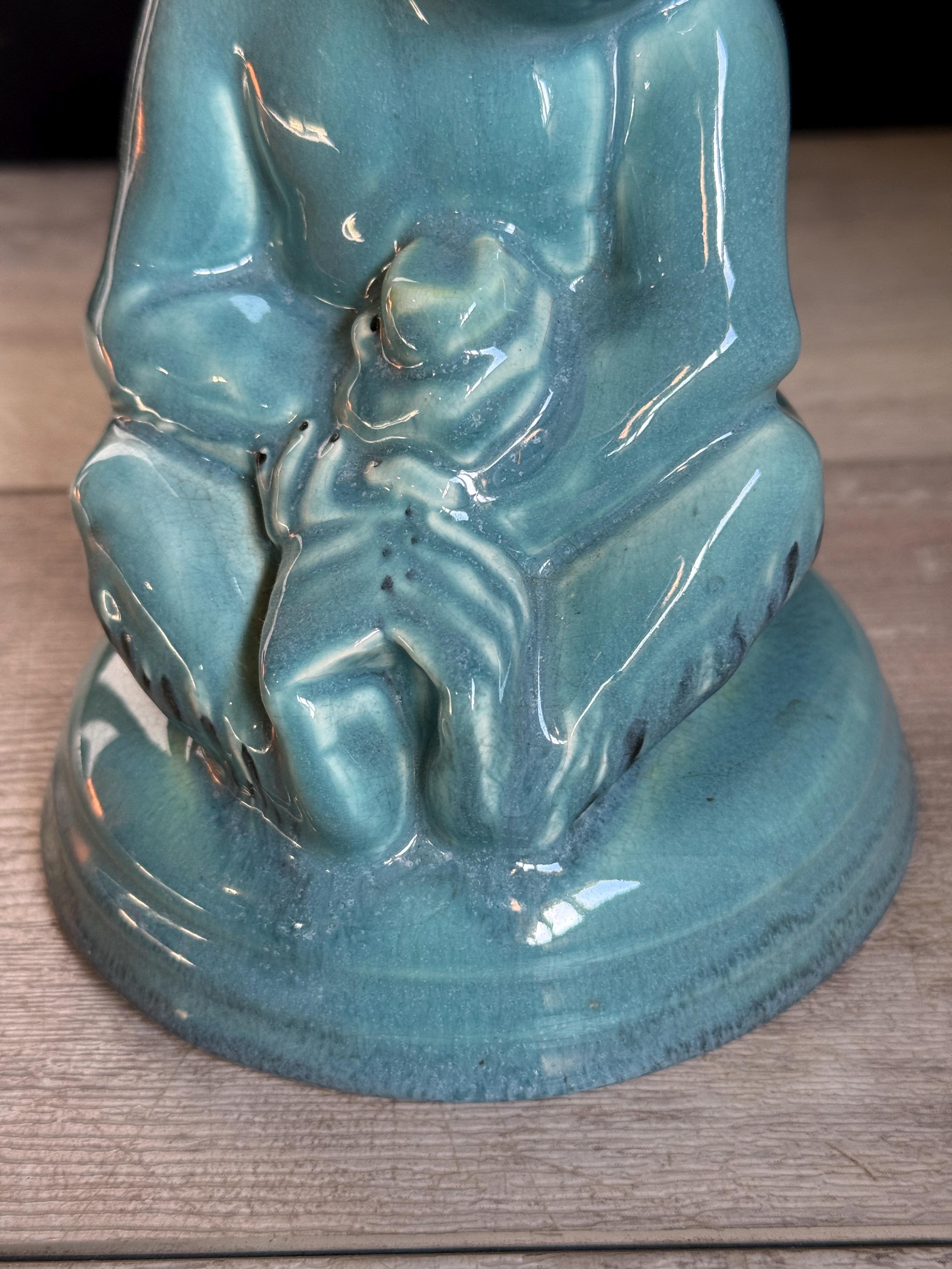Vintage Blue Pottery Statue Beswick Pottery Chimpanzee Monkey #397