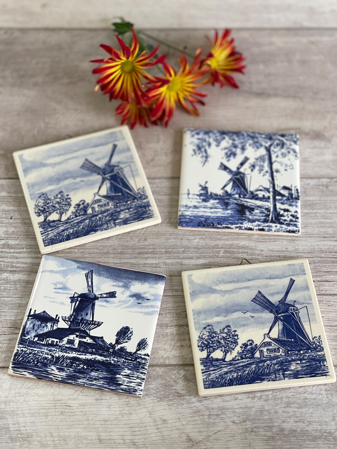 Vintage Delft Tiles - Cobalt Blue Trivets - Delft Blau Mosa