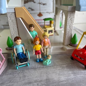 Vintage Little Tikes Doll House Blue Roof - Plus Family, Wheelchair, Car and Kitchen Pieces