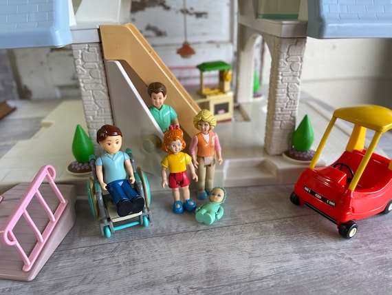 Vintage Little Tikes Doll House Blue Roof Plus Family Wheelchair Car and Kitchen Pieces Etsy Canada