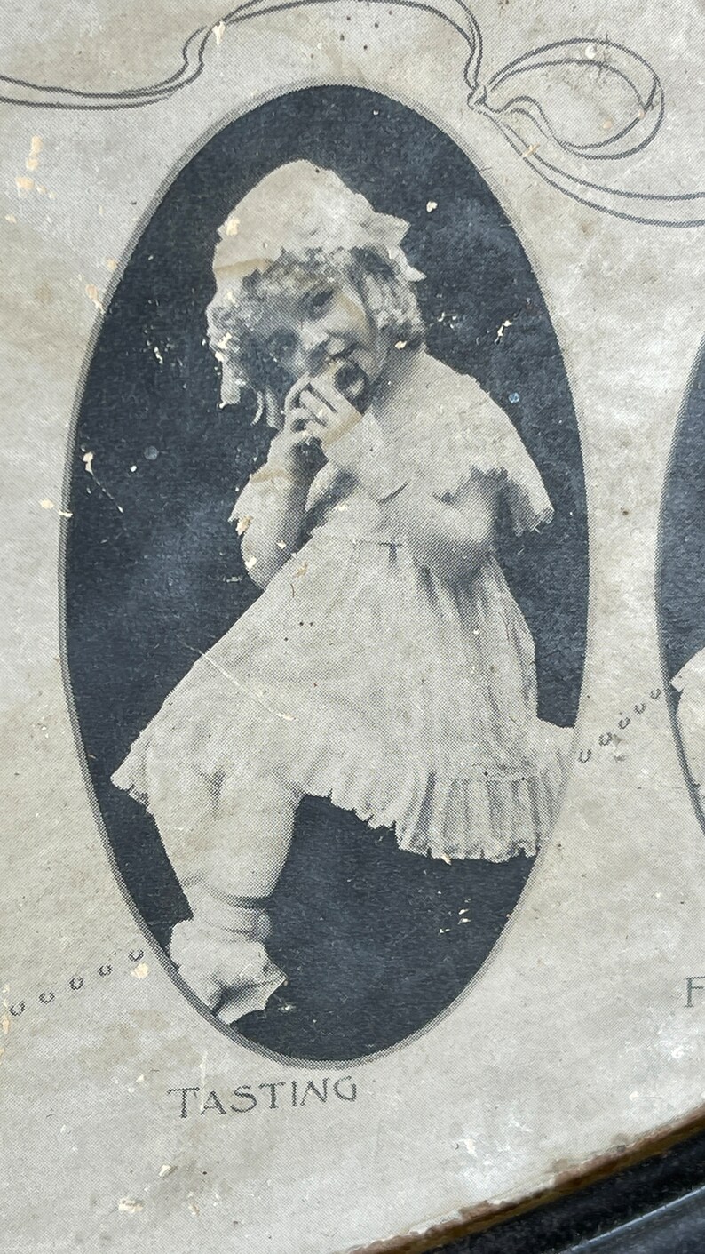 Antique Tin Oval Frame - Five Senses - Little Girl Photo Collage image 5