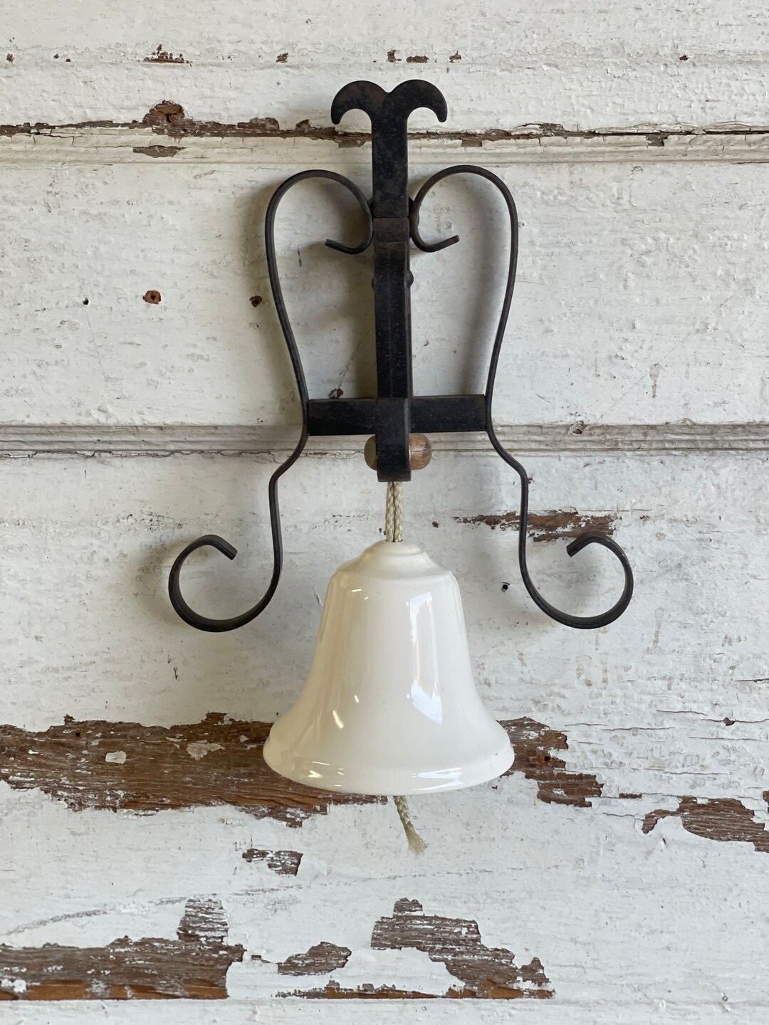 Vintage Dinner Bell Wall Mounted Porcelain Bell Wrought Etsy