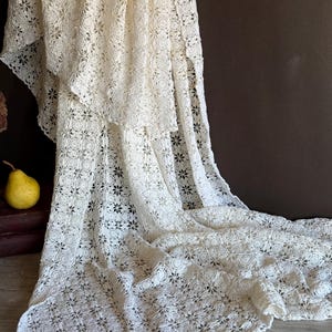 Vintage Tablecloth Handmade Crochet Medallion Ecru Lace 48 x 70 inches