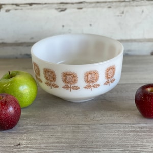 Vintage Sunflower Milk Glass Bowl Federal Glass Mid Century - Baking and Serving