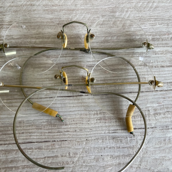 Vintage Eyeglasses  Spectacles Rimless 1920s As Is Gold Filled Display Costume OLD