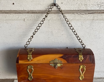 Vintage Box Purse - Cedar Wood Jewelry Box Treasure Box - Case