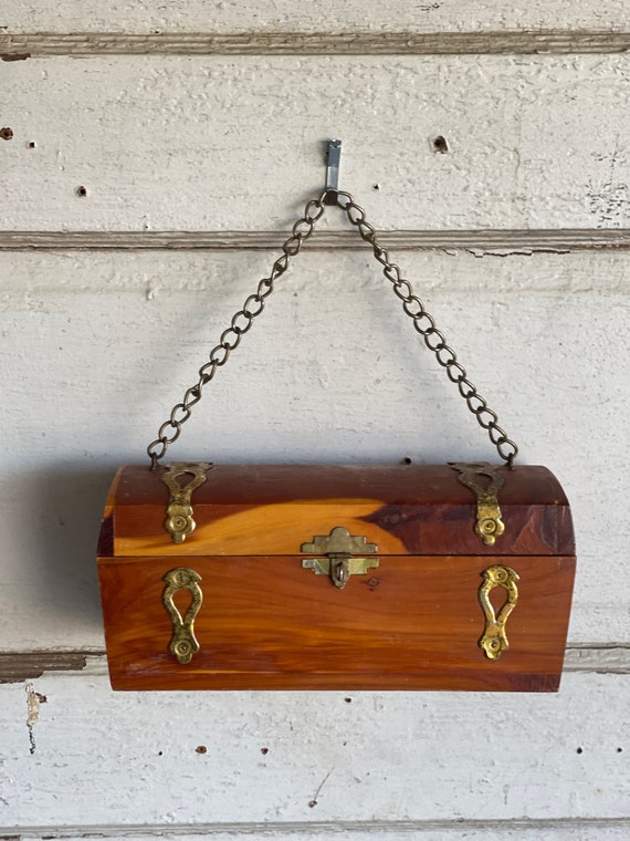  DreamsEden Large Wooden Decorative Storage Trunk - Wood Leather  Treasure Chest Box Vintage Suitcase, 13.8 x 11.8 x 6.9 : Home & Kitchen