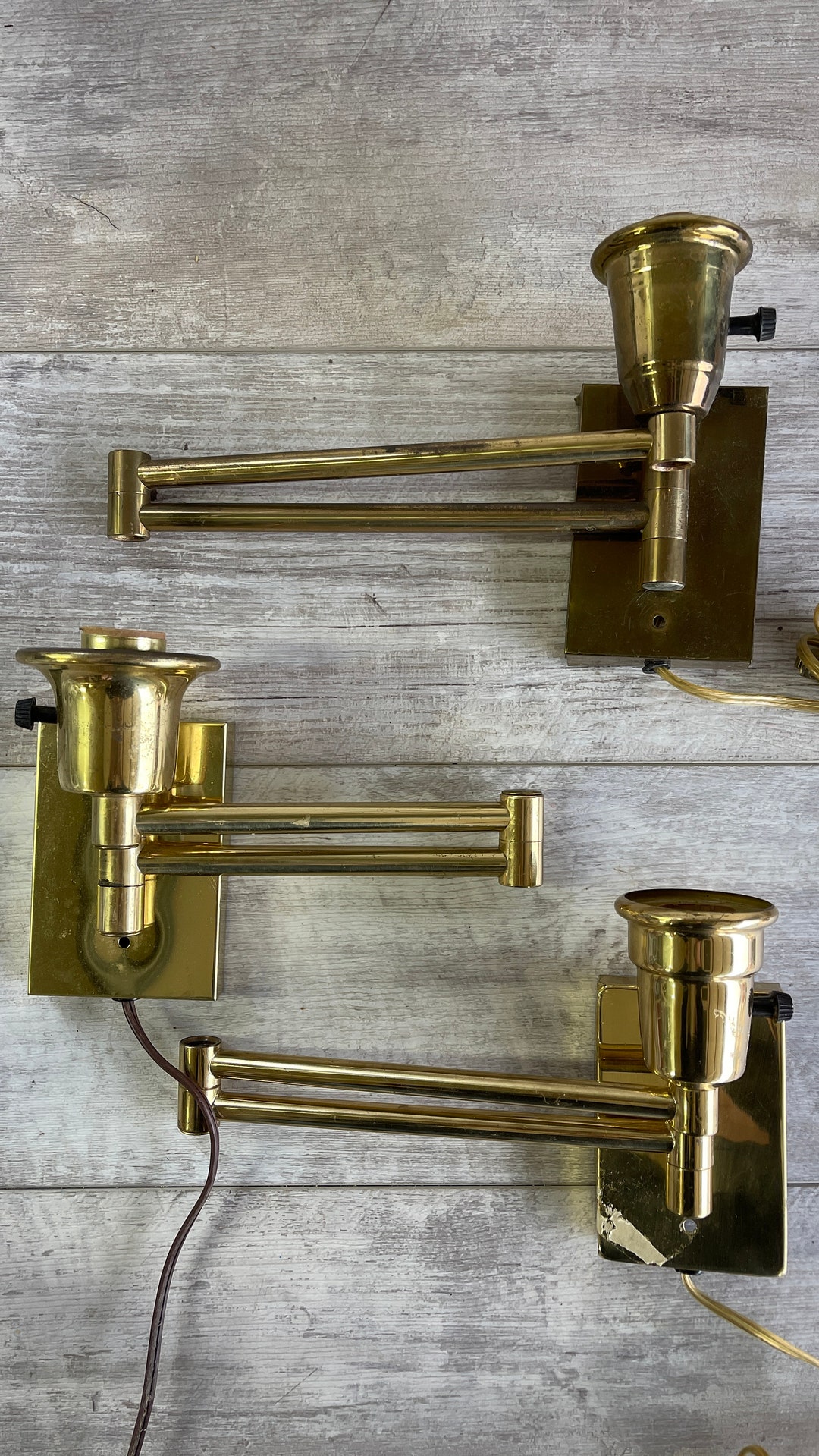 Vintage Brass Wall Lamp 3 Way Swing Arm Space Saving Etsy