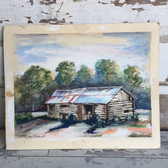 Vintage Painting Ozarks M E Oliver Regional Artist Cabin In Etsy
