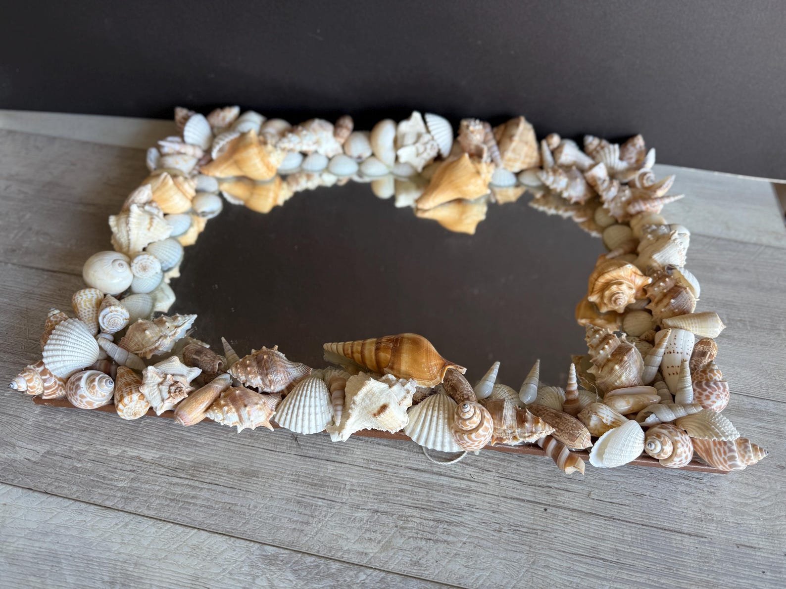 Vintage Seashell Mirror Handmade Folk Art Rectangular Seaside Cottage ... - Vintage Seashell Mirror Decor