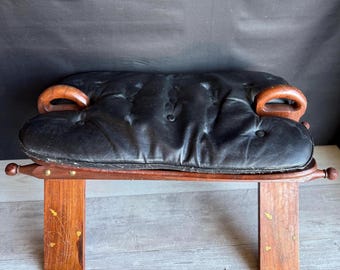 Vintage Moroccan Camel Saddle Seat Stool with Brass Inlay : As IS