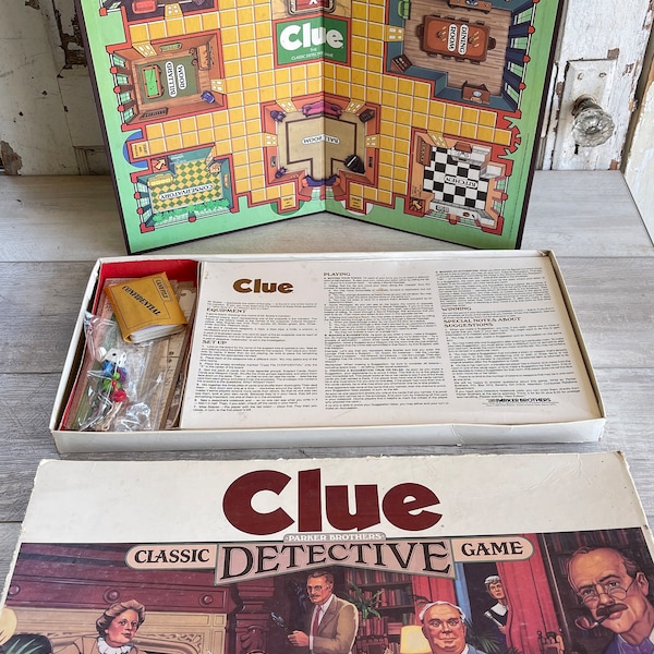 Vintage CLUE Board Game - 1980s Parker Brothers- Almost Complete - Well Loved