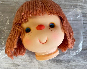 Vintage Doll Head - Red Yarn Hair 1980s 4 inch Scarecrow Clown Darice