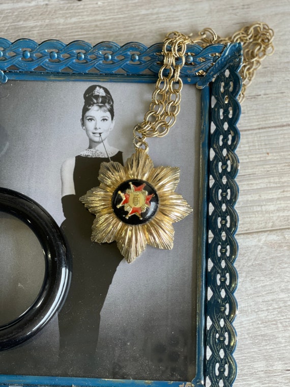Vintage Bakelite Bracelets, Satin Clutch and Meda… - image 5