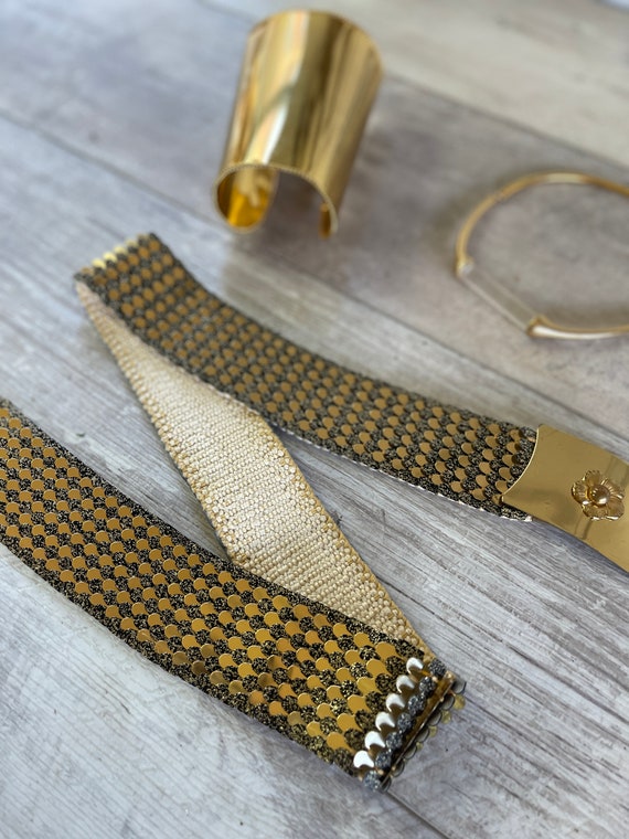 Vintage Belt, Necklace and Cuff -Gold Stretch Fis… - image 3