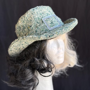 Vintage Hat Womens Porkpie Handmade 1950s Buckle Small - Green Wool