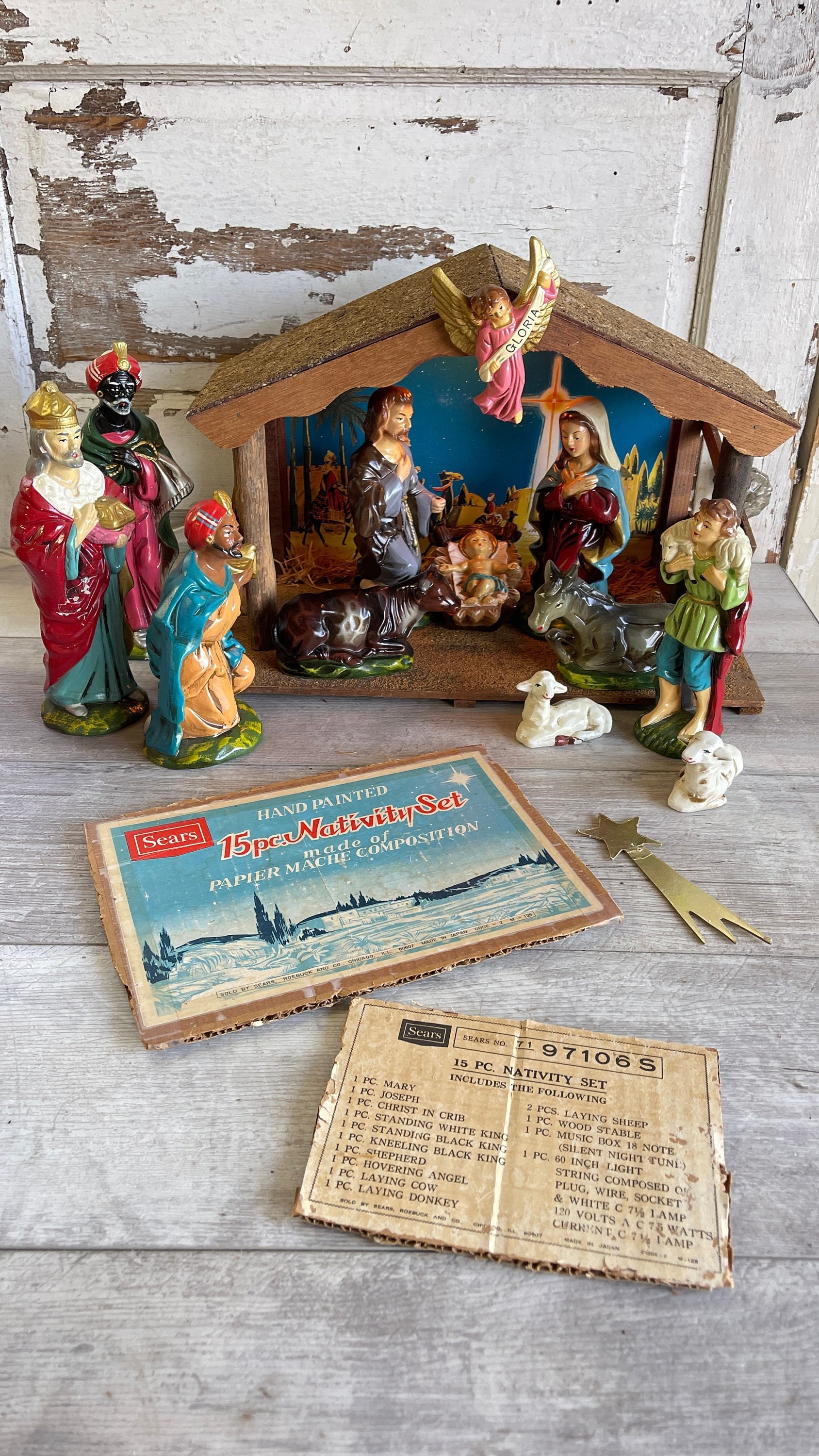 Vintage Sears Nativity 15 Pc. Set- Japan - Creche, Musical