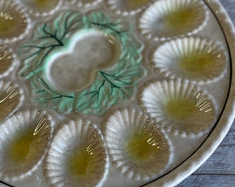 Vintage Majolica Egg Plate - Japan Lettuce Leaf - Spring Easter Decor Picnic Plate
