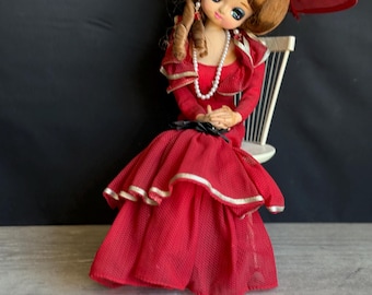 Vintage Bradley Big Eye Doll: 1970s Mod Red Dress, Made in Japan