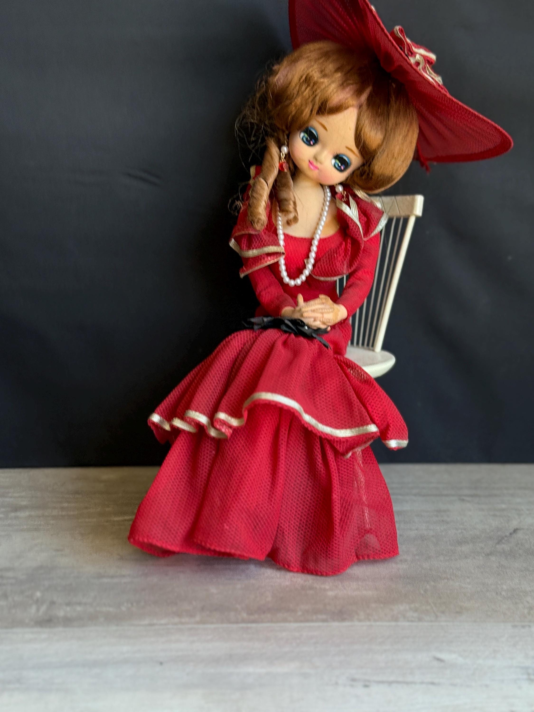 Vintage Bradley Big Eye Doll: 1970s Mod Red Dress, Made in Japan
