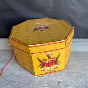 Vintage 1950s Knox Hat Box - Yellow Octagon Hatbox
