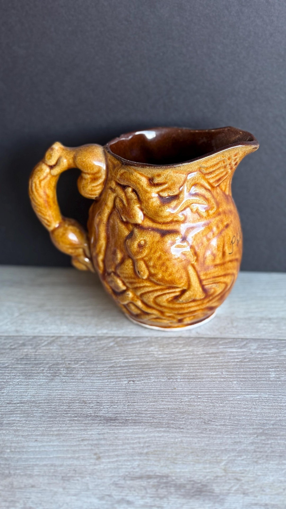 Vintage Figural Pint Pitcher Squirrel Handle Primitive Philadelphia PA ...