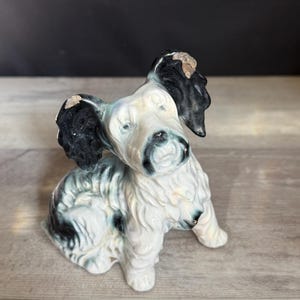 Vintage Dog  Figurine - Scottish Terrier - Long hair - As is Ceramic Black and White - OLD