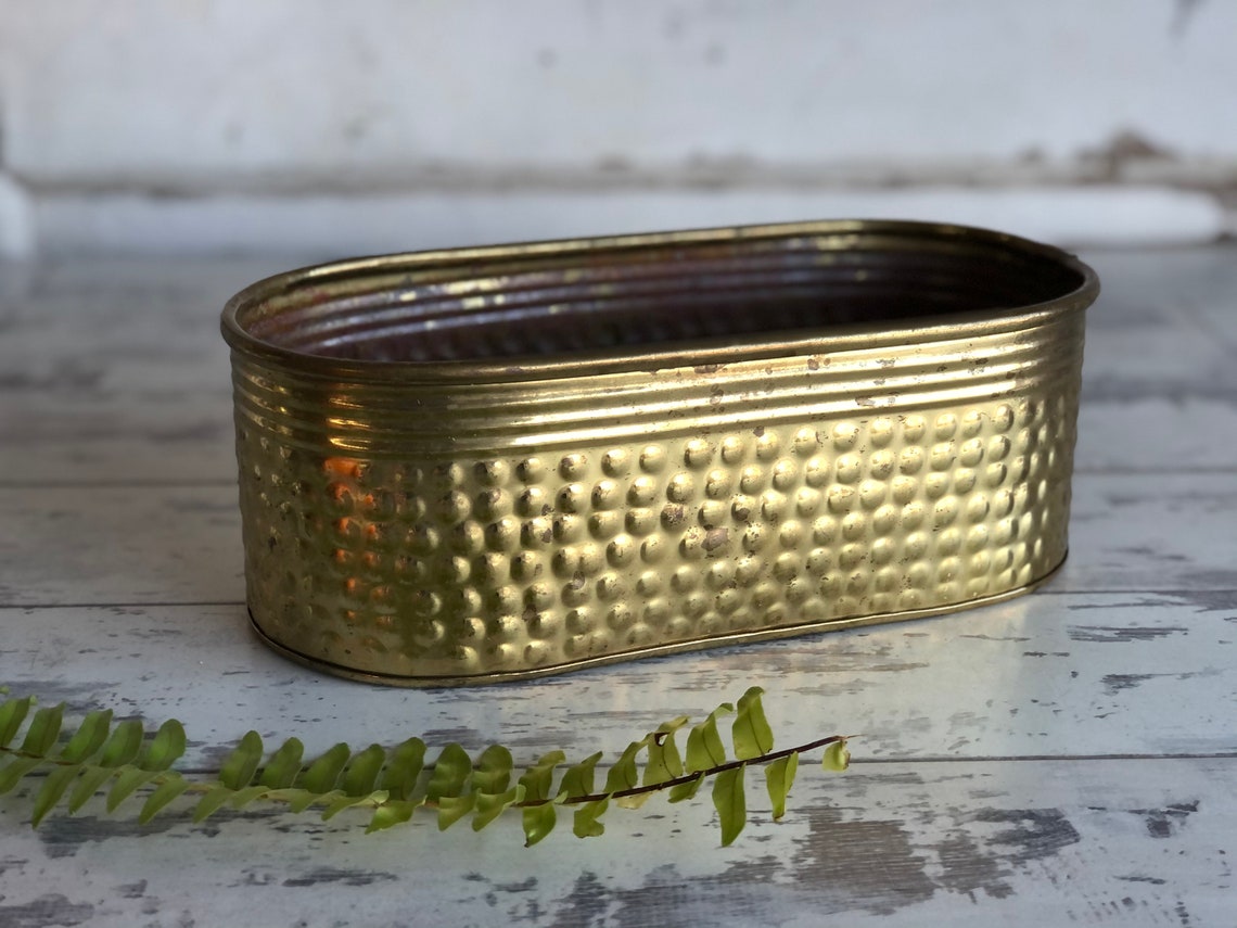 Vintage Brass Planter Long Oval Trough Small Vessel Made in Etsy