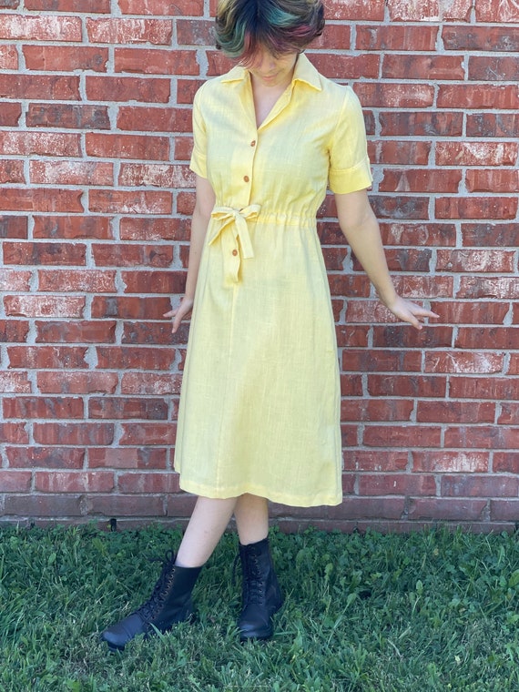 knee length dresses for ladies Linen Button Down Dress- Butter Yellow main image 0