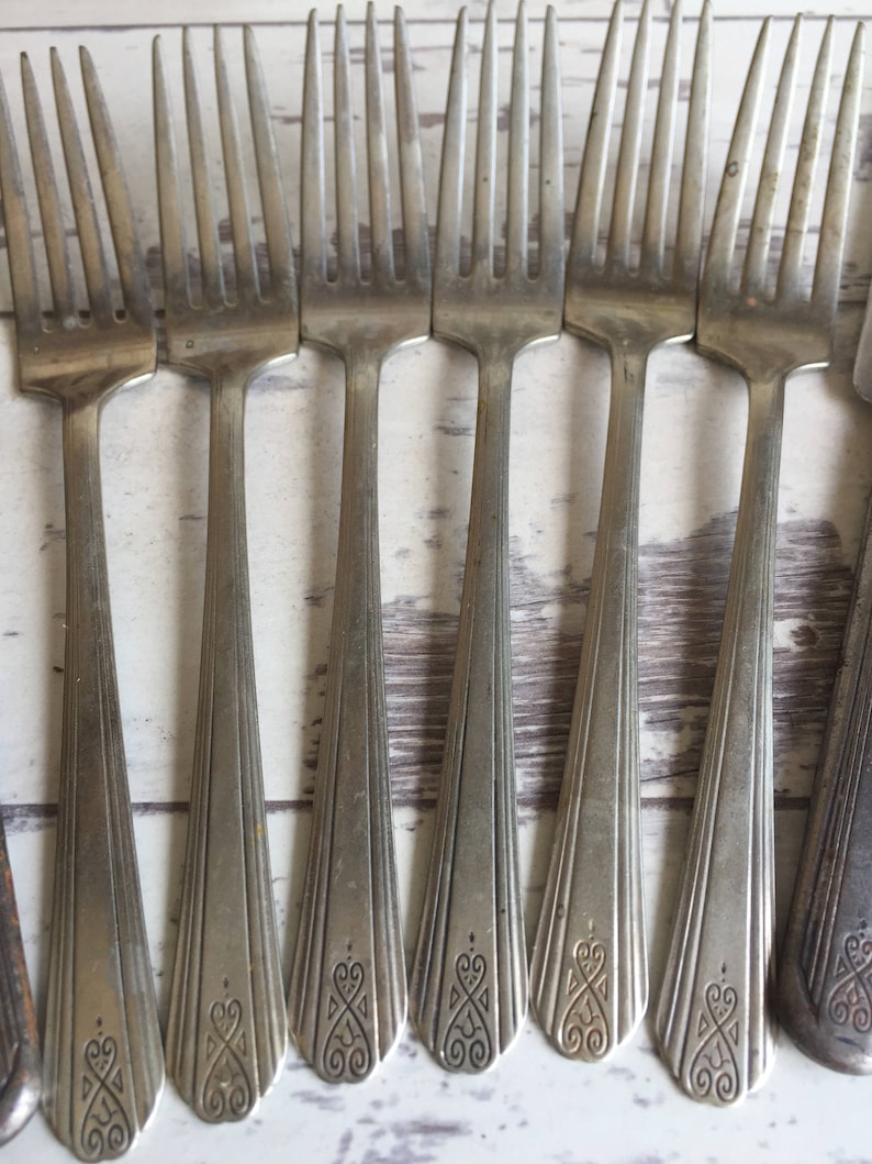 1920s Drexel Moderne Vintage Silverplate Antique Flatware 6 Forks 4 Knives c