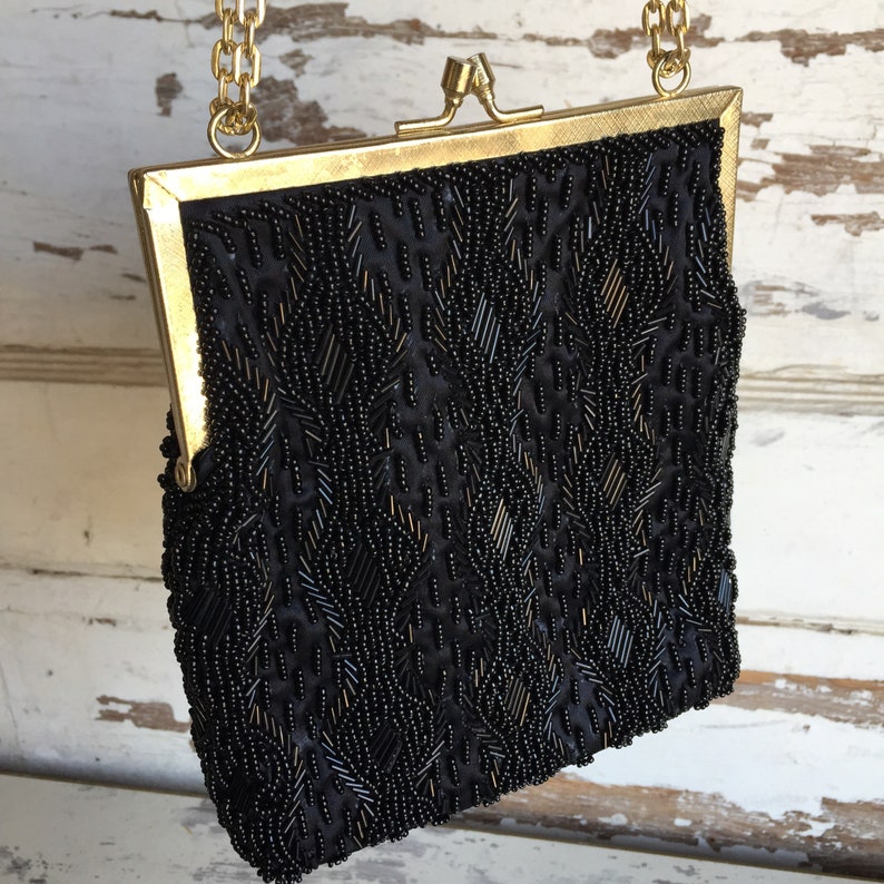 Vintage Beaded Handbag Purse Black Formal Made in Hong Kong - Etsy
