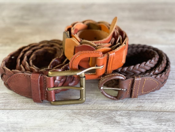 Vintage Leather Belt - Woven Medium 42 Inches - A… - image 6