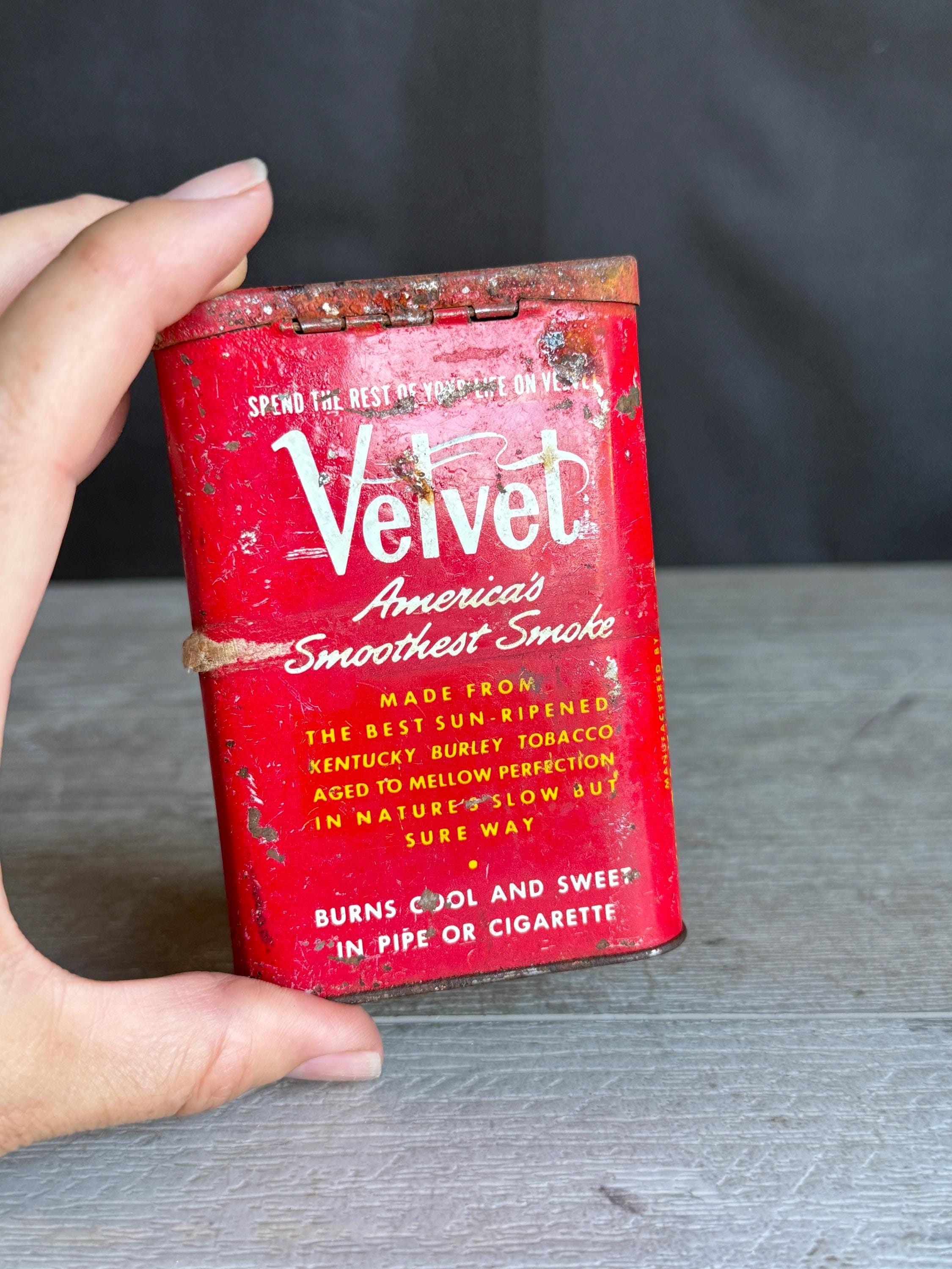 velvet pipe and cigarette tobacco tin age Vintage Velvet Tobacco Tin -pipe/cigar 