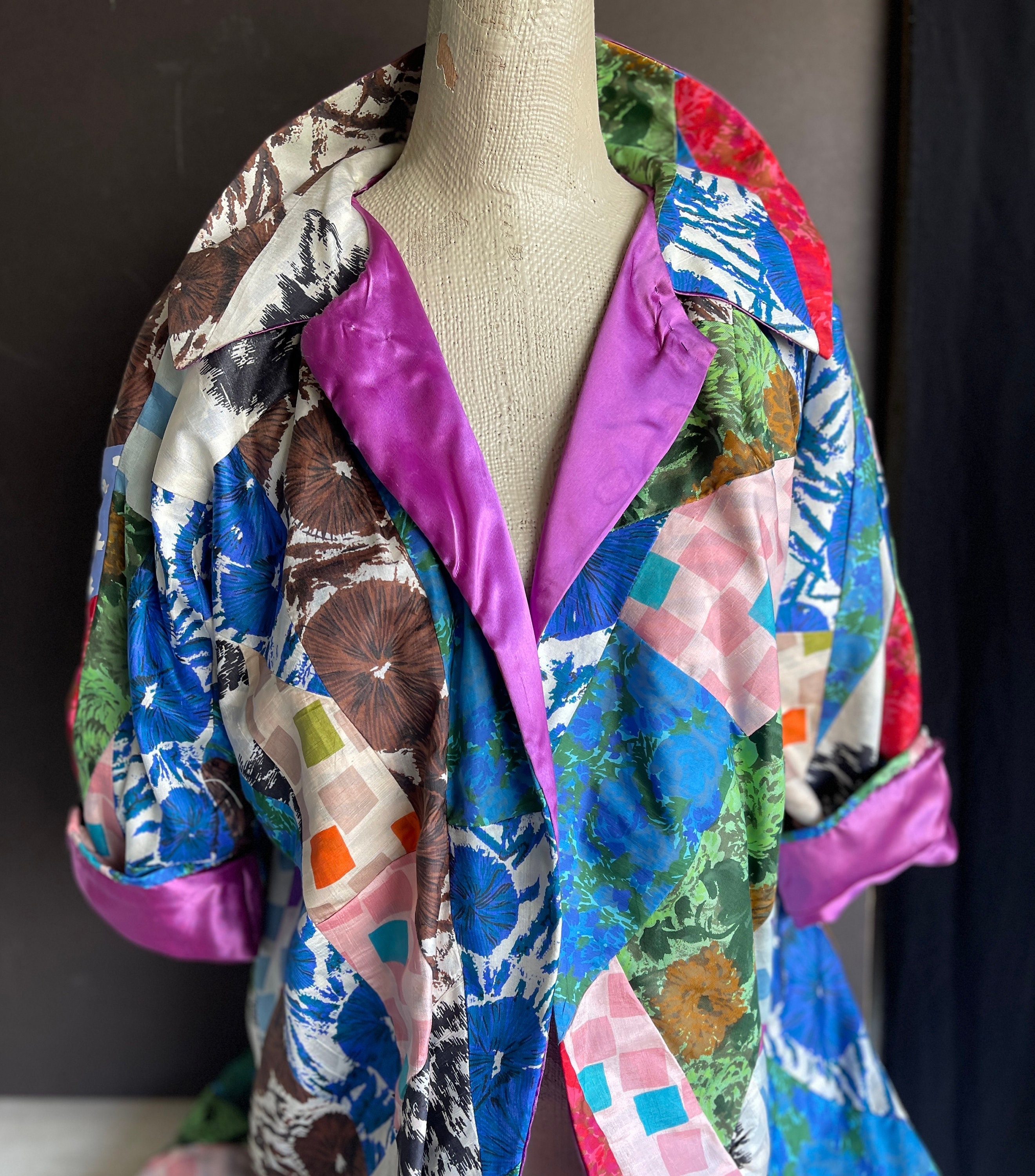 Vintage Crazy Quilt Jacket Coat - Made in 1960s Handmade One Vintage Crazy Quilt Jacket Coat - Made in 1960s Handmade One