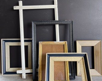 Vintage Lot Frames Distressed Wood Chippy Painted Lot of 6